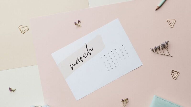Elegant flat lay featuring stationery, a camera, and calendar for a modern office vibe.